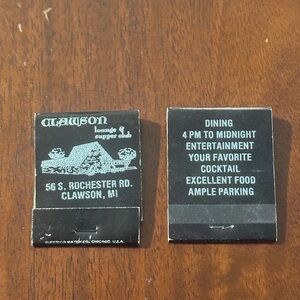 Vintage Matchbook Lot of 2 Clawson Lounge Supper Club Michigan Entertainment